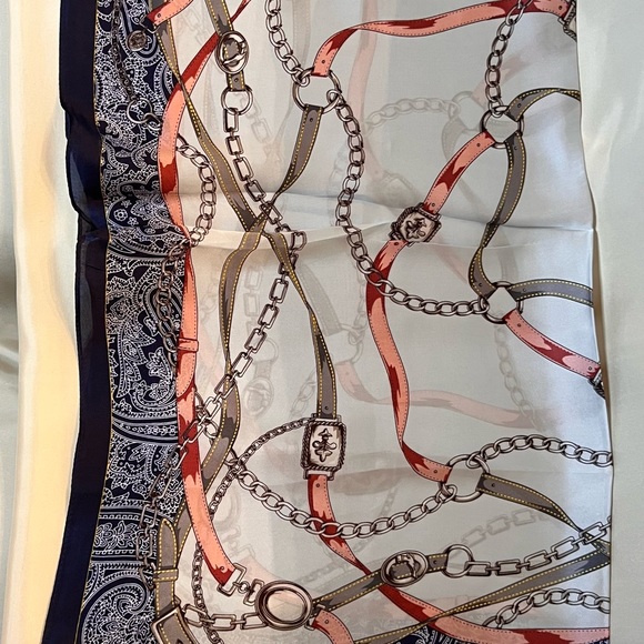 New Cute Blue & Cream Satin Scarf size OS - Picture 2 of 7